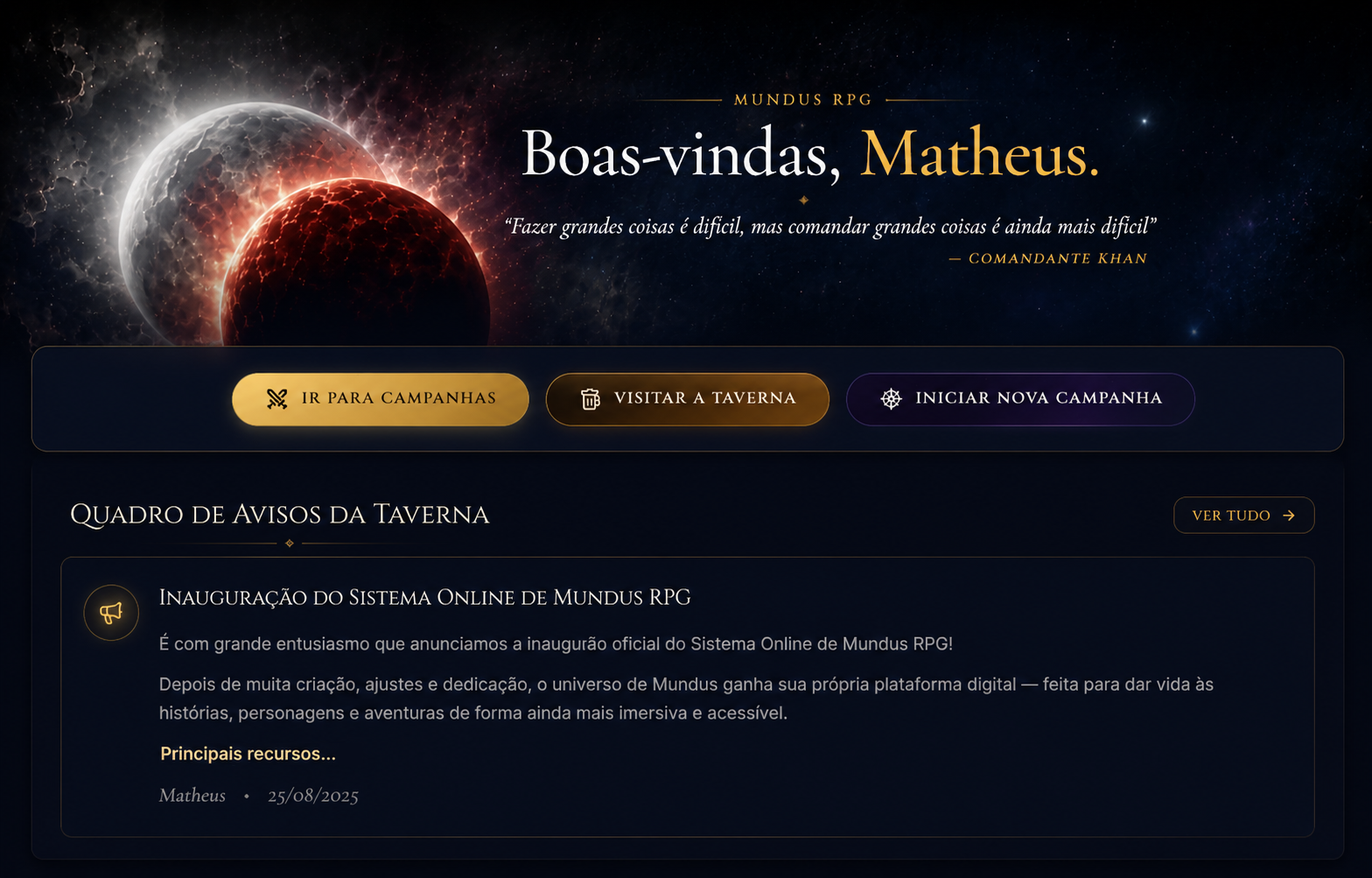 Print da tela: Dashboard